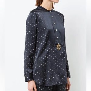 Figue Milagro Silk Tux Top Long Sleeve Dot Print Top Gold Accent Tunic